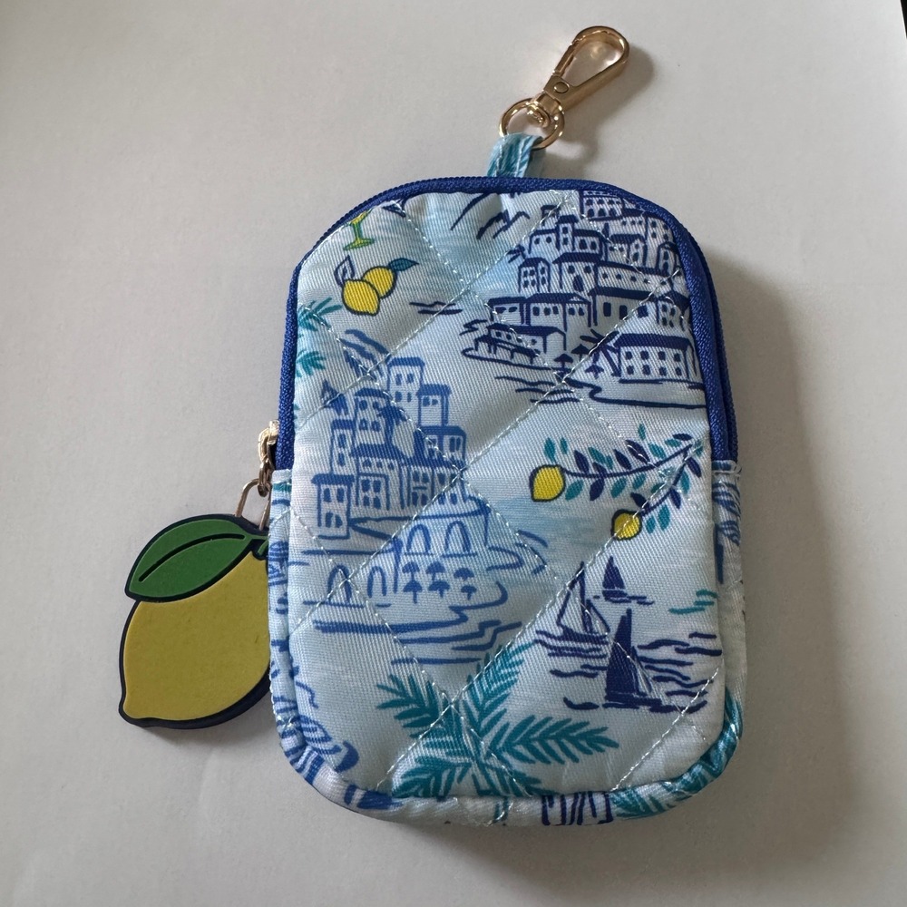 Quilted Coastal Toile Tech Pouch Blue Mediterranean Lemon Charm Clip-On Case
